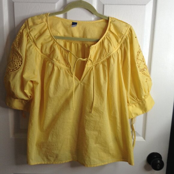 NWT Old Navy"L" Golden Aura Peasant Blouse, Hippie Vibes, Boho Chic, Eyelet lace - Picture 1 of 5